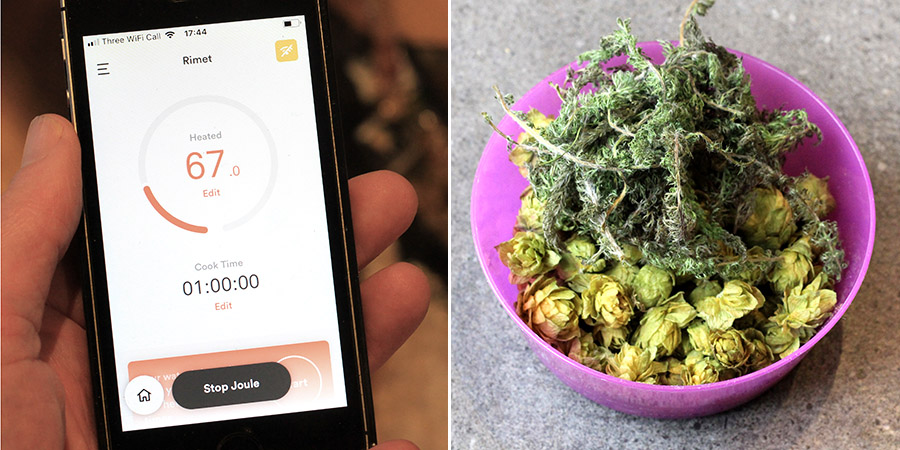 The Joule Sous Vide connects to an app; Home grown hops and yarrow used to flavour our beer